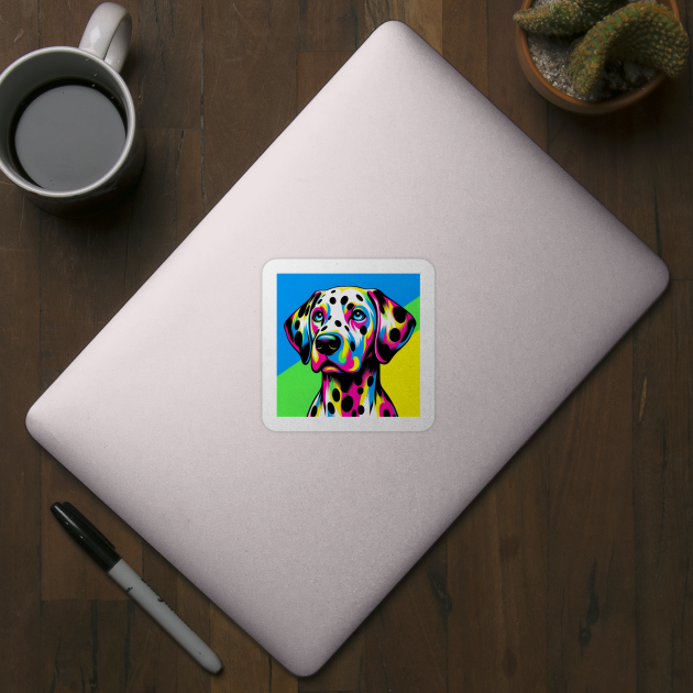 Neon Dalmatian Dog Portrait Sticker T-shirt by EWNDesigns